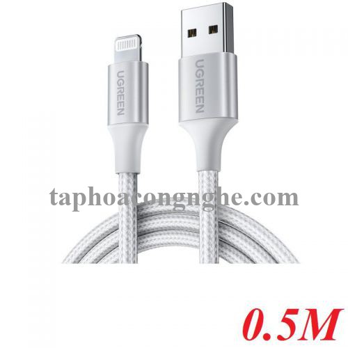 Ugreen 60160 0.5M màu trắng cáp USB 2.0 A ra Lightning MFI đầu bọc nhôm mà nickel chống nhiễu 50cm US291 30060160